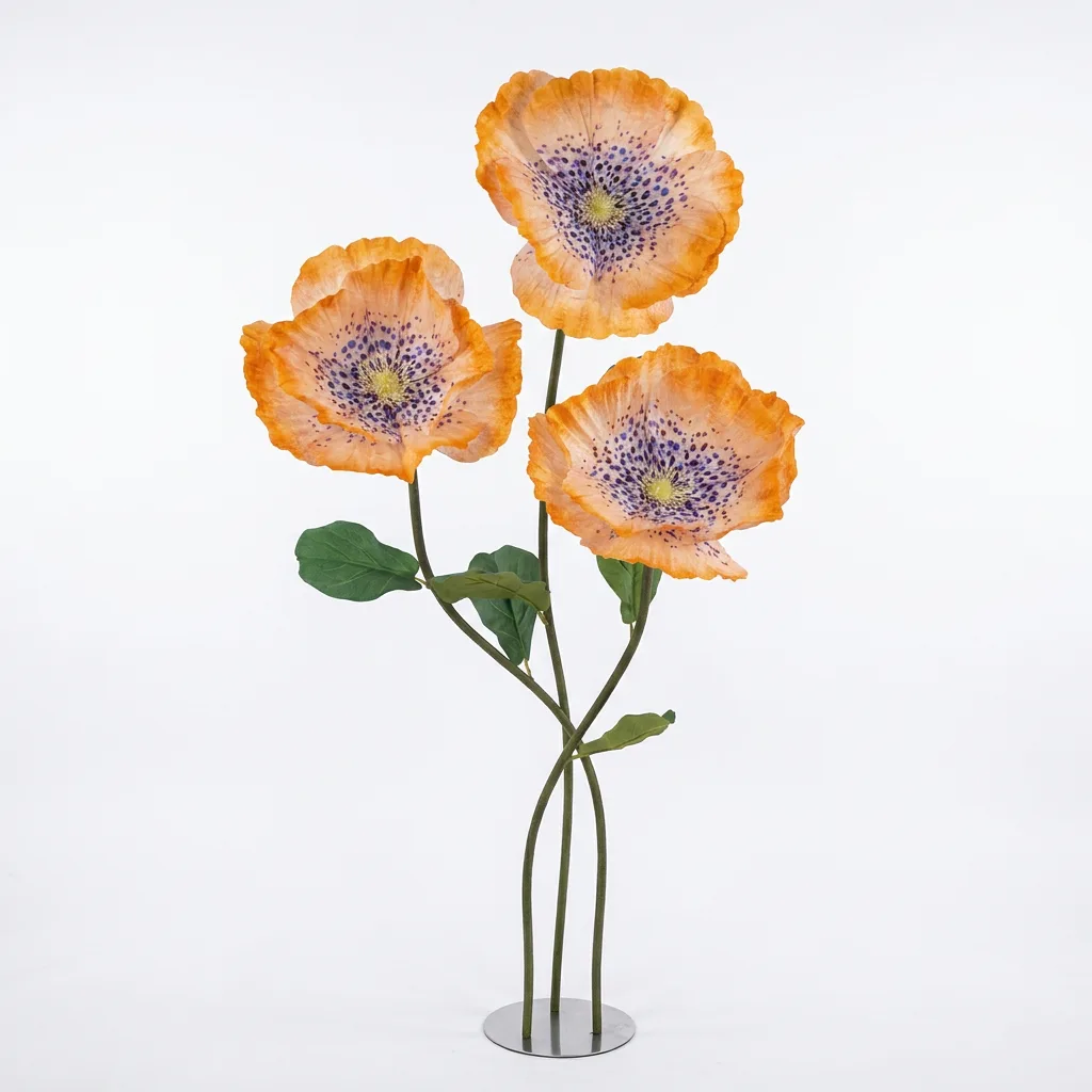 Giant Poppy Flowers with Stand — Set of 3